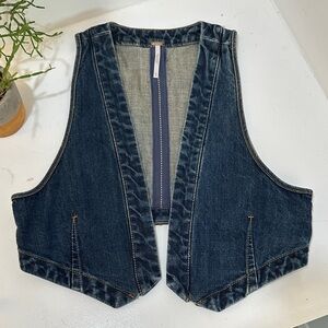 Free People Dark Blue Cropped Denim Vest